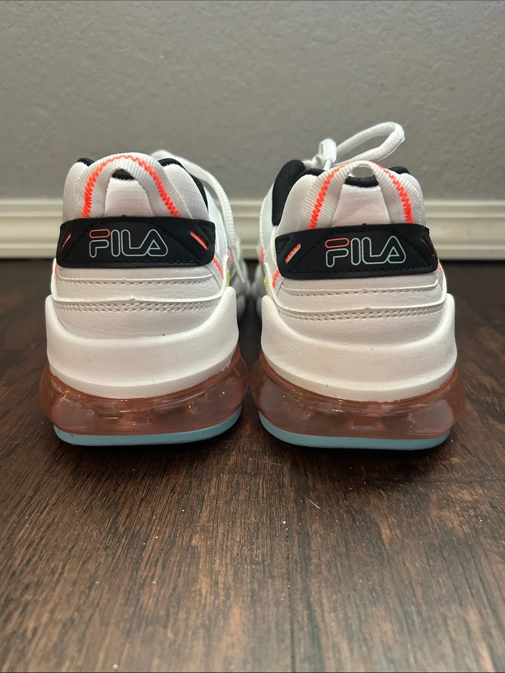 FILA White Sneakers with Coral and Aqua Accents